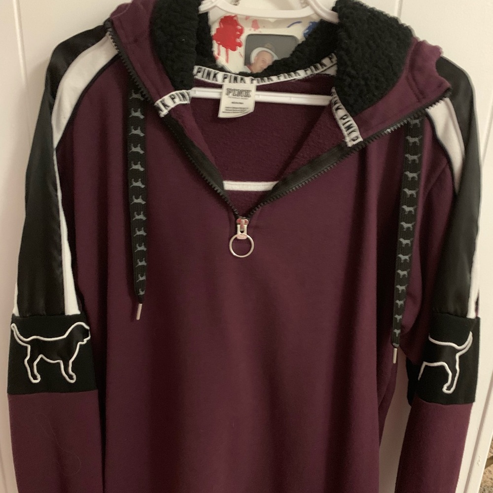 Maroon half zip love pink hoodie